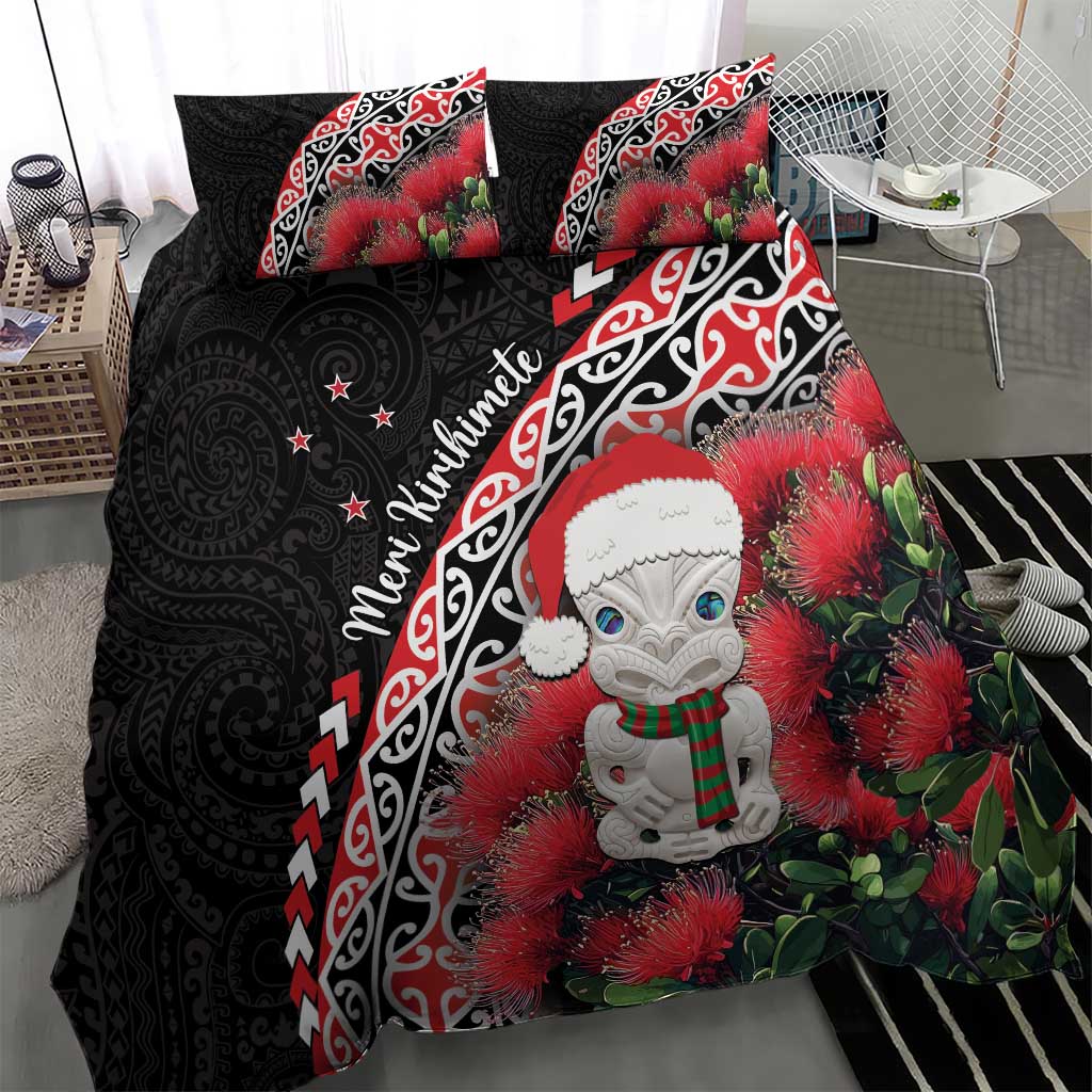 New Zealand Christmas Meri Kirihimete Bedding Set Santa Hei Tiki Pohutukawa LT01 - Polynesian Pride