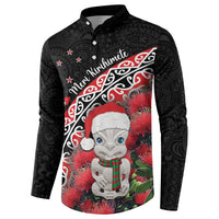 New Zealand Christmas Meri Kirihimete Button Sweatshirt Santa Hei Tiki Pohutukawa LT01 - Polynesian Pride