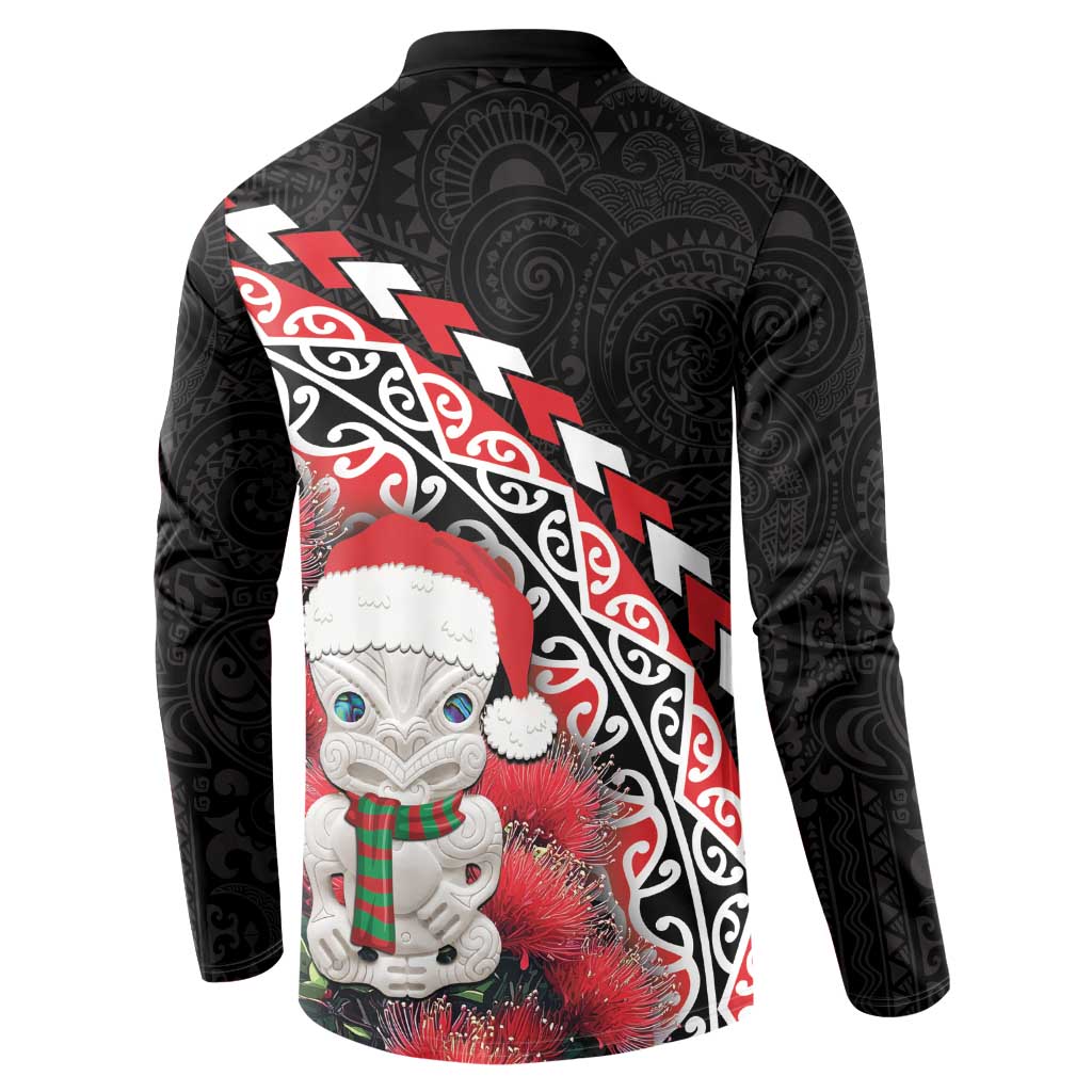 New Zealand Christmas Meri Kirihimete Button Sweatshirt Santa Hei Tiki Pohutukawa LT01 - Polynesian Pride