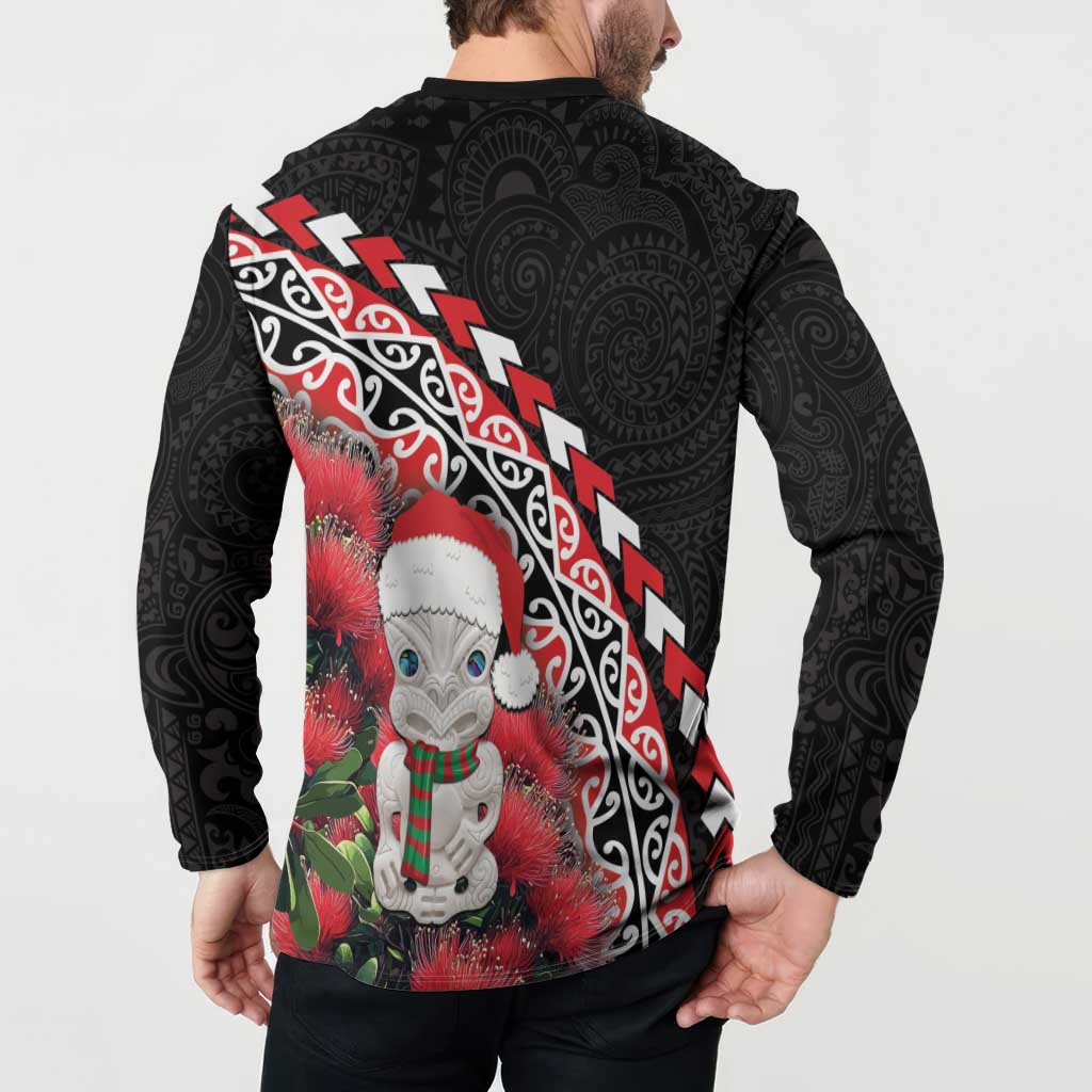 New Zealand Christmas Meri Kirihimete Button Sweatshirt Santa Hei Tiki Pohutukawa LT01 - Polynesian Pride