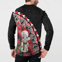 New Zealand Christmas Meri Kirihimete Button Sweatshirt Santa Hei Tiki Pohutukawa LT01 - Polynesian Pride