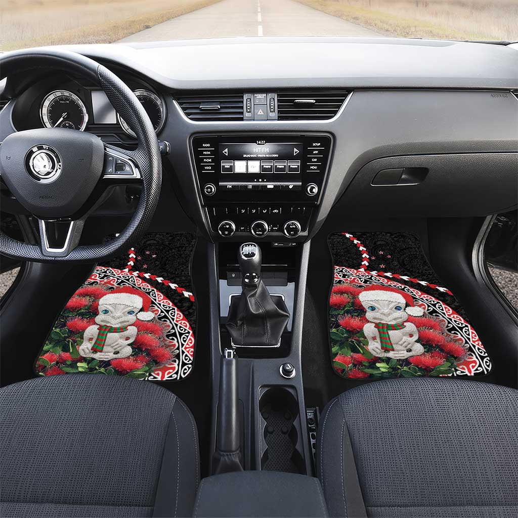 New Zealand Christmas Meri Kirihimete Car Mats Santa Hei Tiki Pohutukawa LT01 Set 2pcs - Front Black - Polynesian Pride