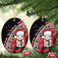 New Zealand Christmas Meri Kirihimete Ceramic Ornament Santa Hei Tiki Pohutukawa LT01 Oval Black - Polynesian Pride