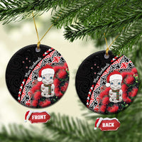 New Zealand Christmas Meri Kirihimete Ceramic Ornament Santa Hei Tiki Pohutukawa LT01 Circle Black - Polynesian Pride
