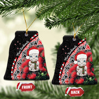 New Zealand Christmas Meri Kirihimete Ceramic Ornament Santa Hei Tiki Pohutukawa LT01 Bell Flake Black - Polynesian Pride