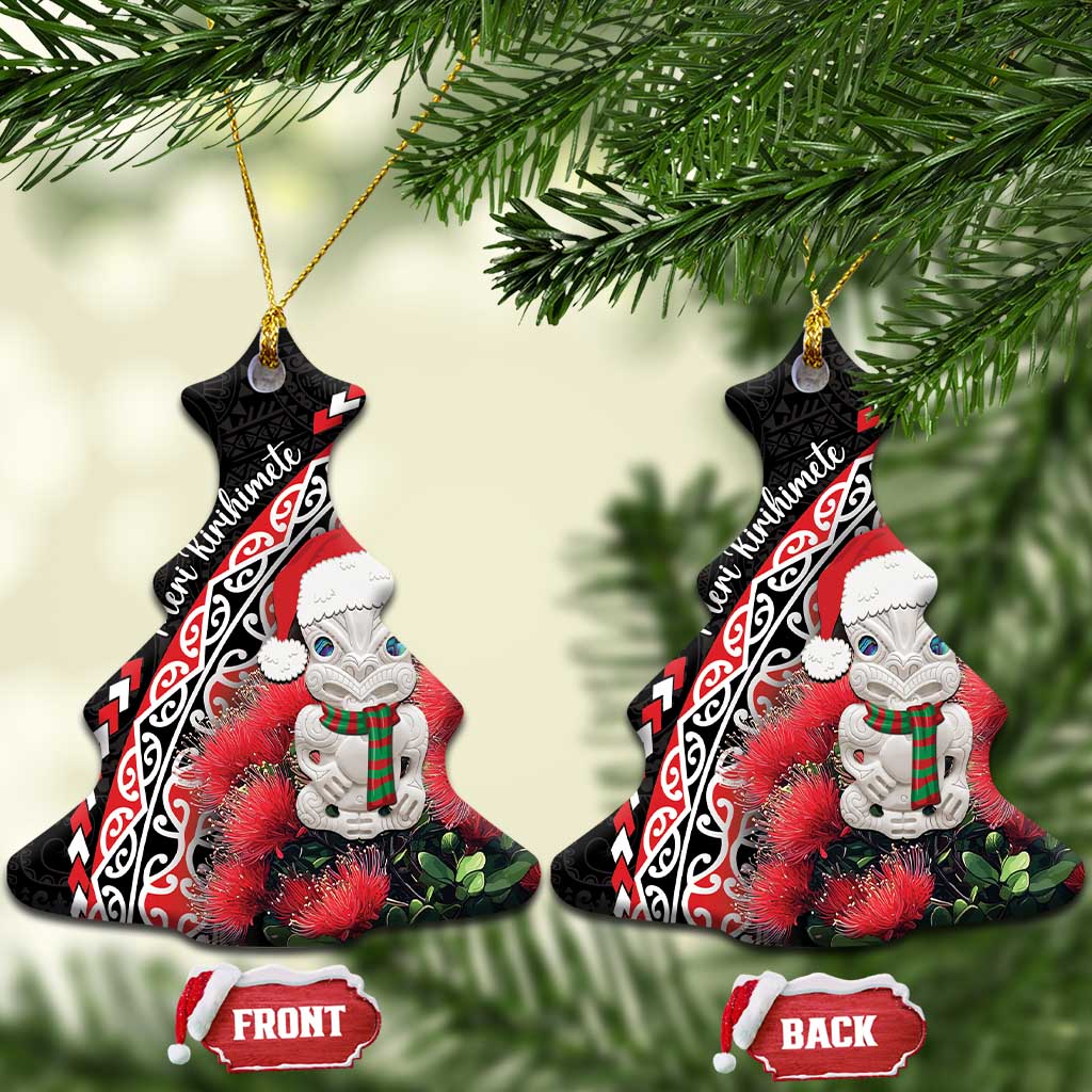 New Zealand Christmas Meri Kirihimete Ceramic Ornament Santa Hei Tiki Pohutukawa LT01 Christmas Tree Black - Polynesian Pride