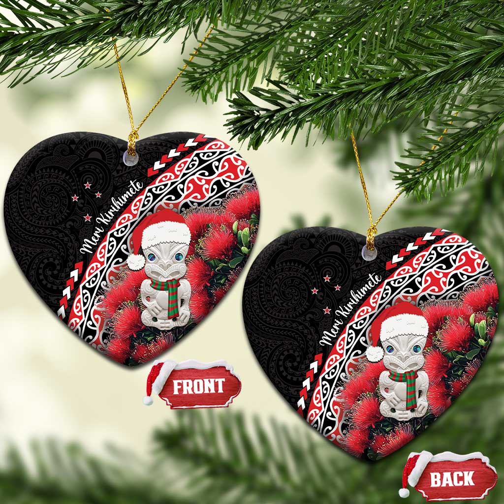 New Zealand Christmas Meri Kirihimete Ceramic Ornament Santa Hei Tiki Pohutukawa LT01 Heart Black - Polynesian Pride