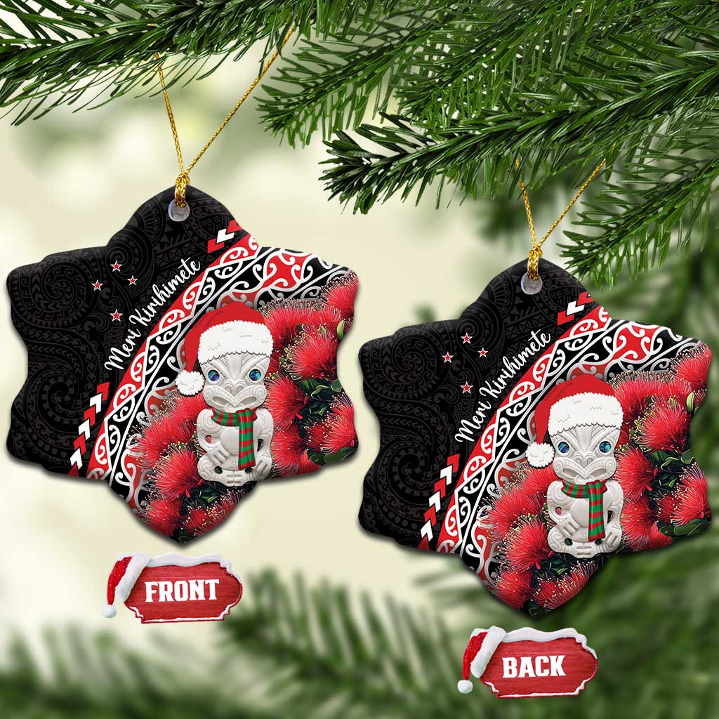New Zealand Christmas Meri Kirihimete Ceramic Ornament Santa Hei Tiki Pohutukawa LT01 Snow Flake Black - Polynesian Pride