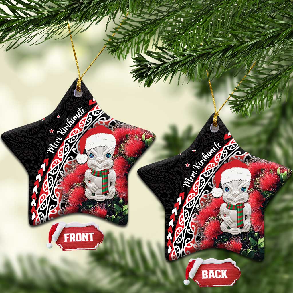 New Zealand Christmas Meri Kirihimete Ceramic Ornament Santa Hei Tiki Pohutukawa LT01 Star Black - Polynesian Pride
