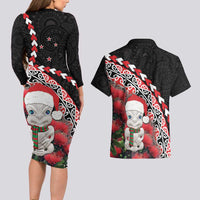 New Zealand Christmas Meri Kirihimete Couples Matching Long Sleeve Bodycon Dress and Hawaiian Shirt Santa Hei Tiki Pohutukawa LT01 - Polynesian Pride
