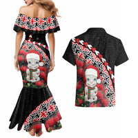 New Zealand Christmas Meri Kirihimete Couples Matching Mermaid Dress and Hawaiian Shirt Santa Hei Tiki Pohutukawa LT01 - Polynesian Pride