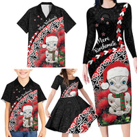 New Zealand Christmas Meri Kirihimete Family Matching Long Sleeve Bodycon Dress and Hawaiian Shirt Santa Hei Tiki Pohutukawa LT01 - Polynesian Pride