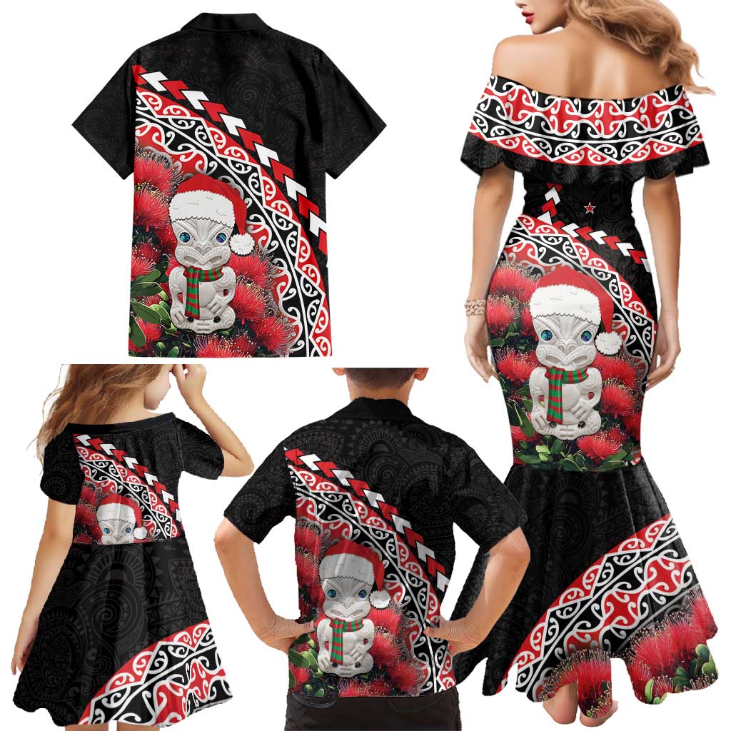 New Zealand Christmas Meri Kirihimete Family Matching Mermaid Dress and Hawaiian Shirt Santa Hei Tiki Pohutukawa LT01 - Polynesian Pride