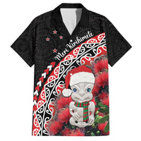New Zealand Christmas Meri Kirihimete Family Matching Off The Shoulder Long Sleeve Dress and Hawaiian Shirt Santa Hei Tiki Pohutukawa LT01 Dad's Shirt - Short Sleeve Black - Polynesian Pride