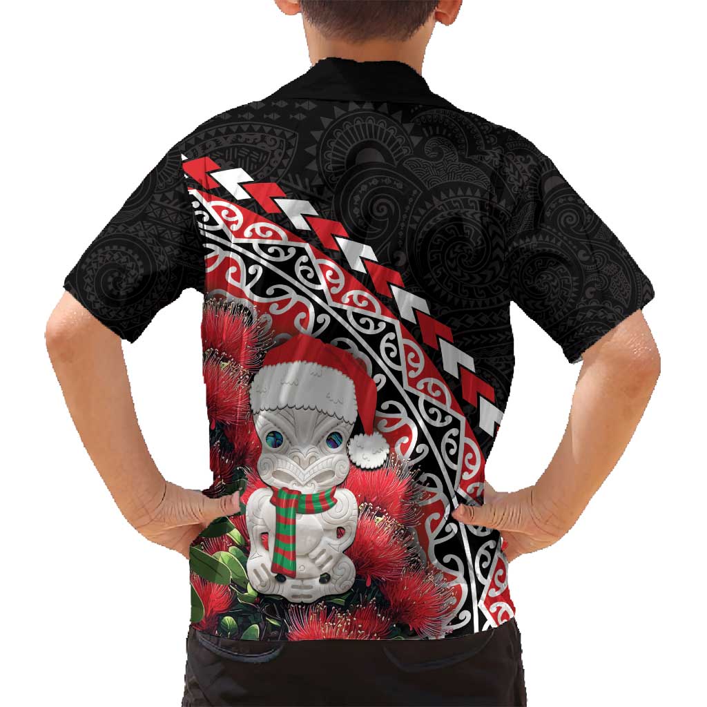 New Zealand Christmas Meri Kirihimete Family Matching Off Shoulder Maxi Dress and Hawaiian Shirt Santa Hei Tiki Pohutukawa LT01 - Polynesian Pride