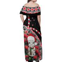 New Zealand Christmas Meri Kirihimete Family Matching Off Shoulder Maxi Dress and Hawaiian Shirt Santa Hei Tiki Pohutukawa LT01 - Polynesian Pride