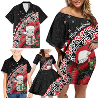New Zealand Christmas Meri Kirihimete Family Matching Off Shoulder Short Dress and Hawaiian Shirt Santa Hei Tiki Pohutukawa LT01 - Polynesian Pride