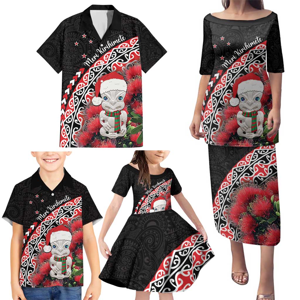 New Zealand Christmas Meri Kirihimete Family Matching Puletasi and Hawaiian Shirt Santa Hei Tiki Pohutukawa LT01 - Polynesian Pride