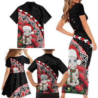 New Zealand Christmas Meri Kirihimete Family Matching Short Sleeve Bodycon Dress and Hawaiian Shirt Santa Hei Tiki Pohutukawa LT01 - Polynesian Pride