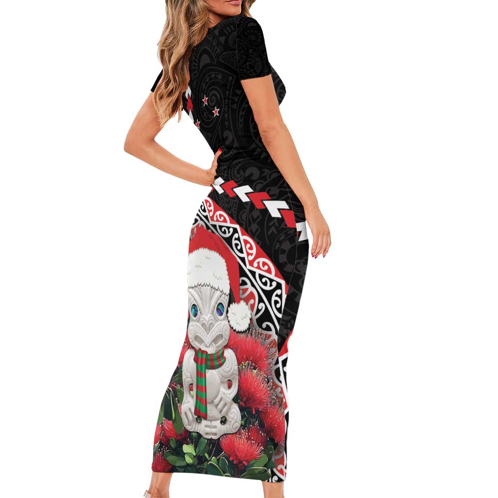 New Zealand Christmas Meri Kirihimete Family Matching Short Sleeve Bodycon Dress and Hawaiian Shirt Santa Hei Tiki Pohutukawa LT01 - Polynesian Pride