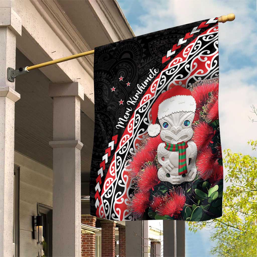 New Zealand Christmas Meri Kirihimete Garden Flag Santa Hei Tiki Pohutukawa LT01 House Flag Black - Polynesian Pride