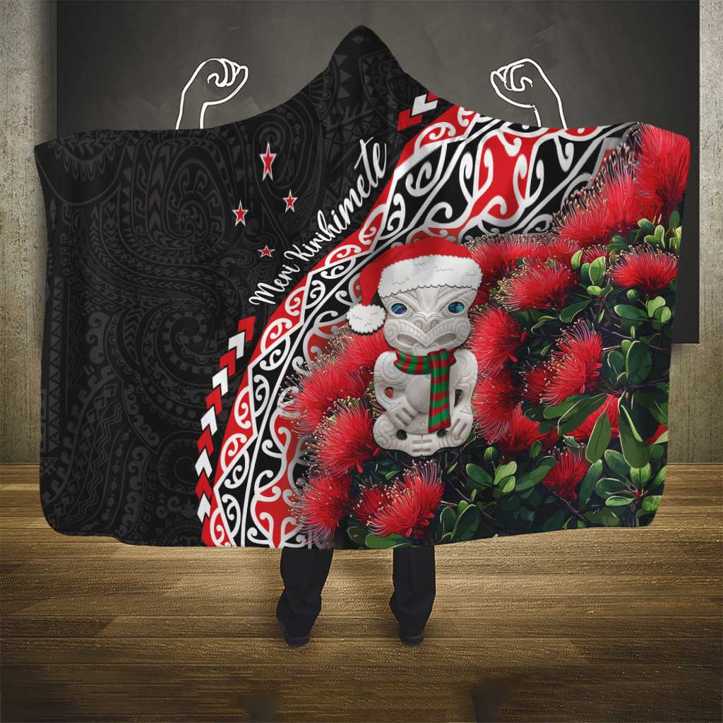 New Zealand Christmas Meri Kirihimete Hooded Blanket Santa Hei Tiki Pohutukawa LT01 - Polynesian Pride