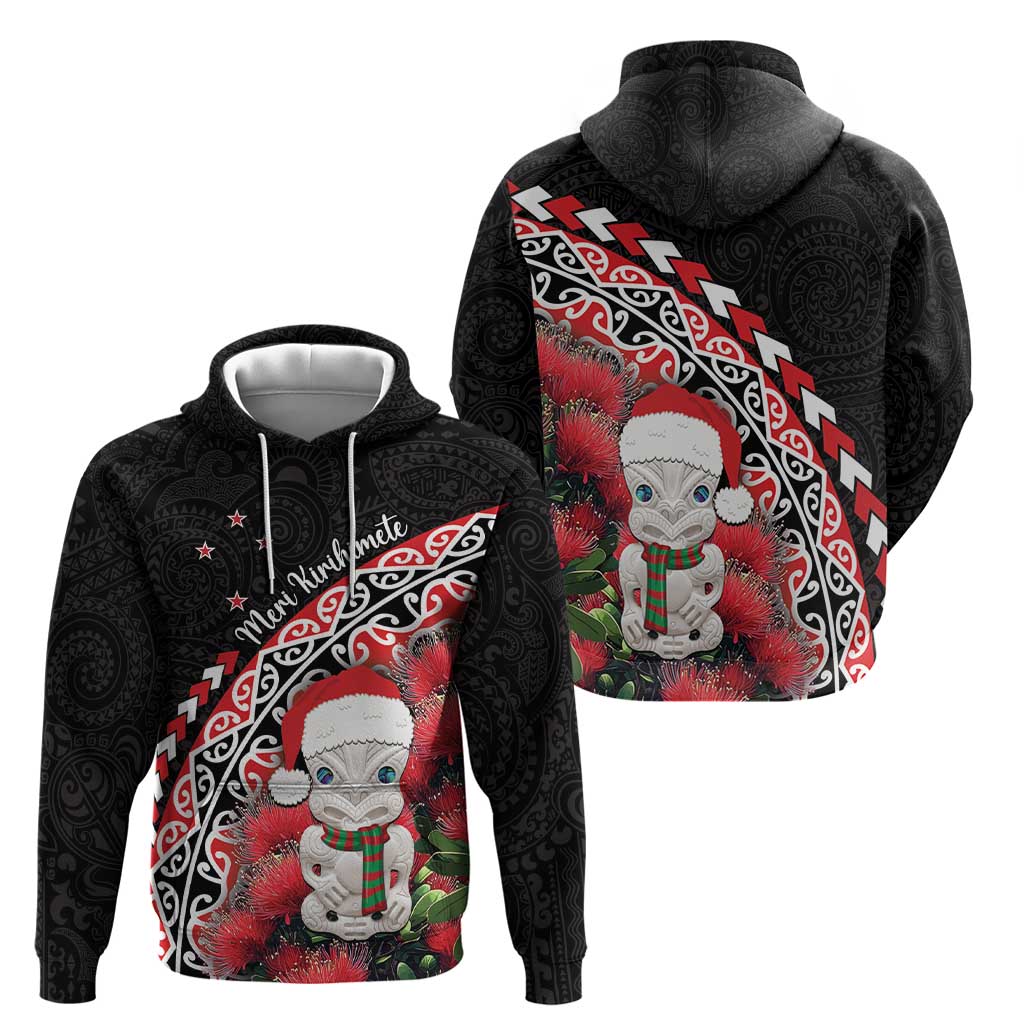 New Zealand Christmas Meri Kirihimete Hoodie Santa Hei Tiki Pohutukawa LT01 - Polynesian Pride