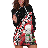 New Zealand Christmas Meri Kirihimete Hoodie Dress Santa Hei Tiki Pohutukawa LT01 Black - Polynesian Pride