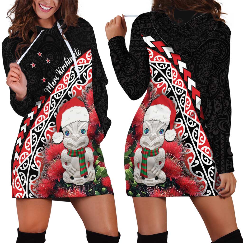 New Zealand Christmas Meri Kirihimete Hoodie Dress Santa Hei Tiki Pohutukawa LT01 - Polynesian Pride