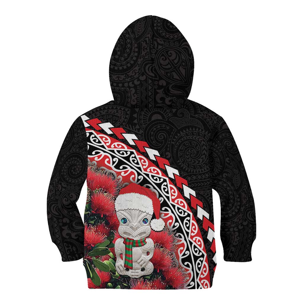 New Zealand Christmas Meri Kirihimete Kid Hoodie Santa Hei Tiki Pohutukawa LT01 - Polynesian Pride