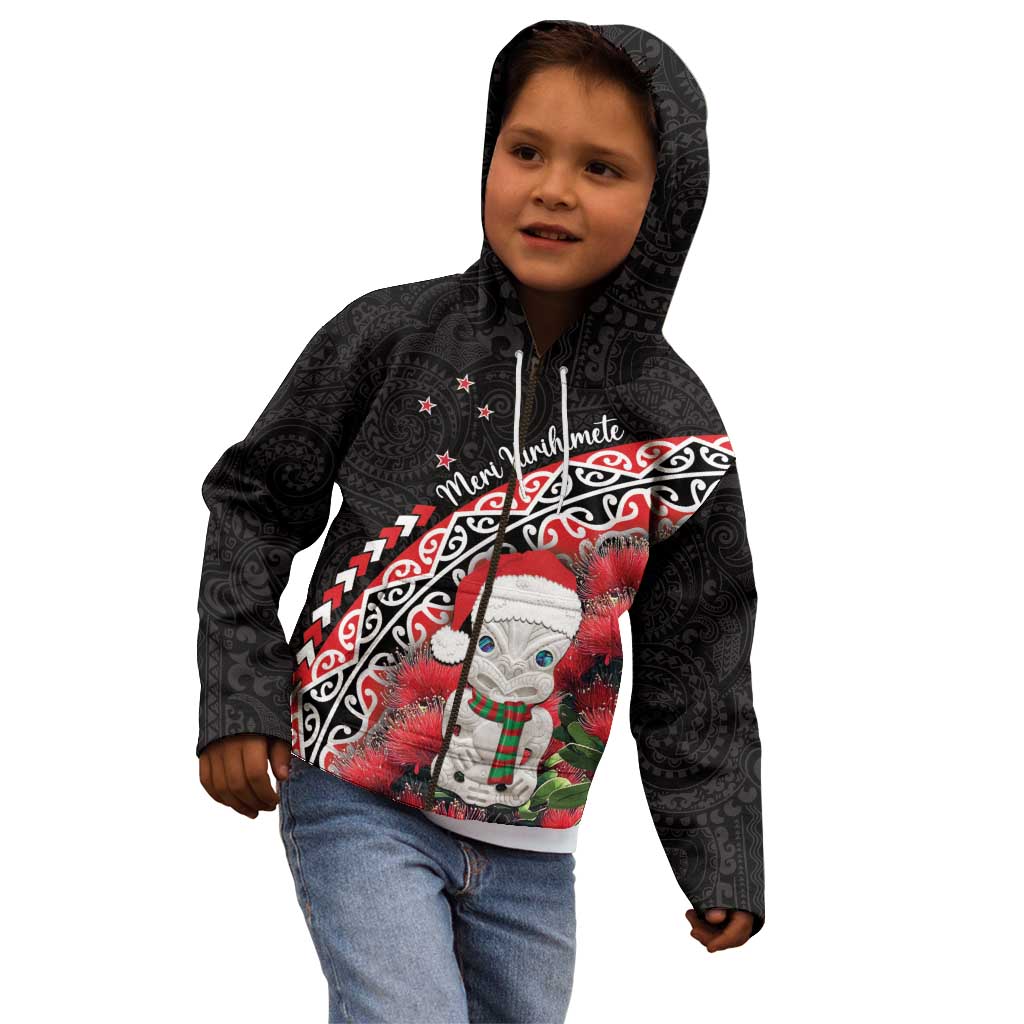 New Zealand Christmas Meri Kirihimete Kid Hoodie Santa Hei Tiki Pohutukawa LT01 - Polynesian Pride