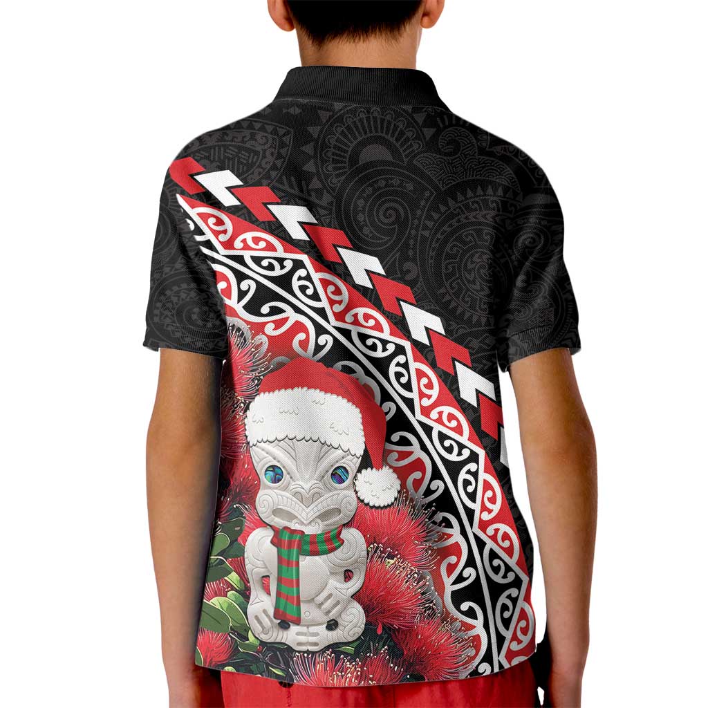 New Zealand Christmas Meri Kirihimete Kid Polo Shirt Santa Hei Tiki Pohutukawa LT01 - Polynesian Pride