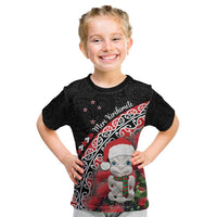 New Zealand Christmas Meri Kirihimete Kid T Shirt Santa Hei Tiki Pohutukawa LT01 Black - Polynesian Pride