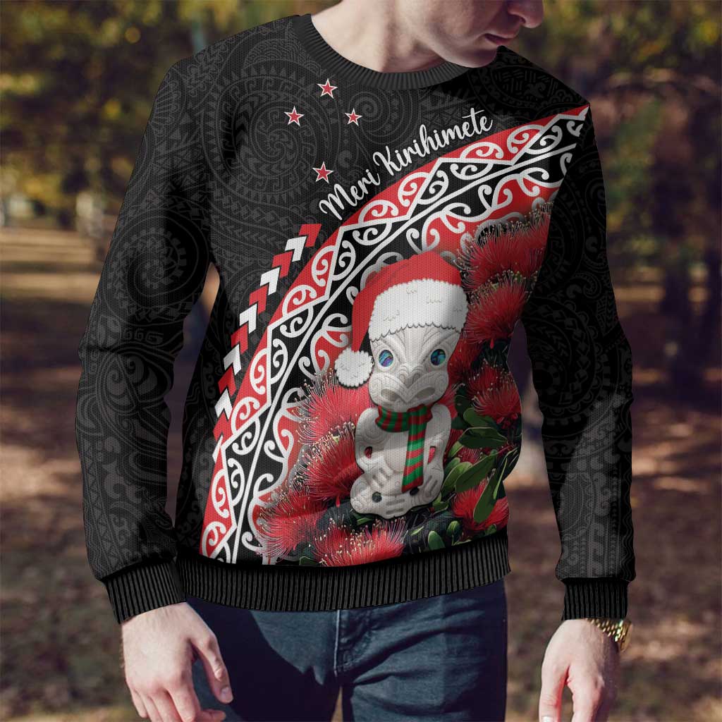 New Zealand Christmas Meri Kirihimete Ugly Christmas Sweater Santa Hei Tiki Pohutukawa LT01 - Polynesian Pride