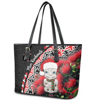 New Zealand Christmas Meri Kirihimete Leather Tote Bag Santa Hei Tiki Pohutukawa LT01 - Polynesian Pride