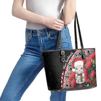 New Zealand Christmas Meri Kirihimete Leather Tote Bag Santa Hei Tiki Pohutukawa LT01 - Polynesian Pride