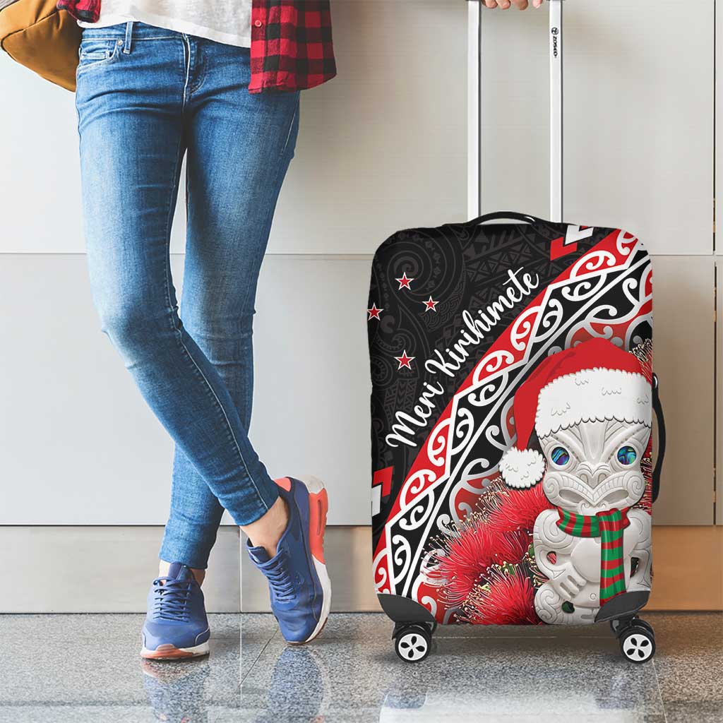 New Zealand Christmas Meri Kirihimete Luggage Cover Santa Hei Tiki Pohutukawa LT01 - Polynesian Pride