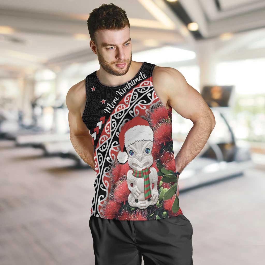 New Zealand Christmas Meri Kirihimete Men Tank Top Santa Hei Tiki Pohutukawa LT01 Black - Polynesian Pride