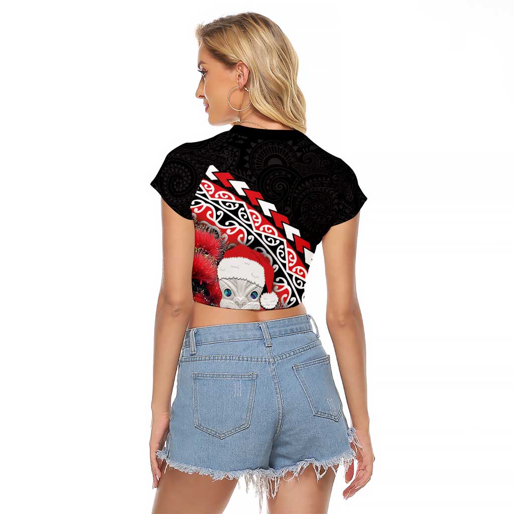 New Zealand Christmas Meri Kirihimete Raglan Cropped T Shirt Santa Hei Tiki Pohutukawa LT01 - Polynesian Pride