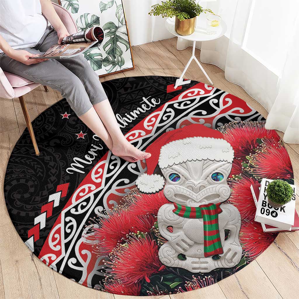 New Zealand Christmas Meri Kirihimete Round Carpet Santa Hei Tiki Pohutukawa LT01 - Polynesian Pride