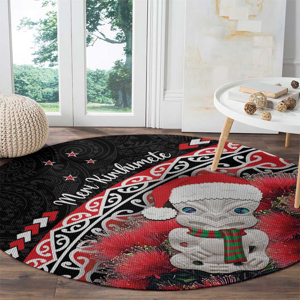 New Zealand Christmas Meri Kirihimete Round Carpet Santa Hei Tiki Pohutukawa LT01 - Polynesian Pride