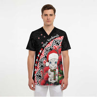 New Zealand Christmas Meri Kirihimete Scrub Top Santa Hei Tiki Pohutukawa LT01 - Polynesian Pride