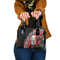 New Zealand Christmas Meri Kirihimete Shoulder Handbag Santa Hei Tiki Pohutukawa LT01 One Size Black - Polynesian Pride