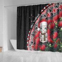 New Zealand Christmas Meri Kirihimete Shower Curtain Santa Hei Tiki Pohutukawa LT01 - Polynesian Pride