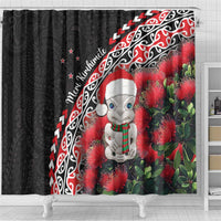 New Zealand Christmas Meri Kirihimete Shower Curtain Santa Hei Tiki Pohutukawa LT01 - Polynesian Pride