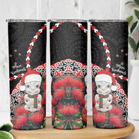 New Zealand Christmas Meri Kirihimete Skinny Tumbler Santa Hei Tiki Pohutukawa LT01 - Polynesian Pride
