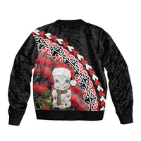 New Zealand Christmas Meri Kirihimete Sleeve Zip Bomber Jacket Santa Hei Tiki Pohutukawa LT01 - Polynesian Pride