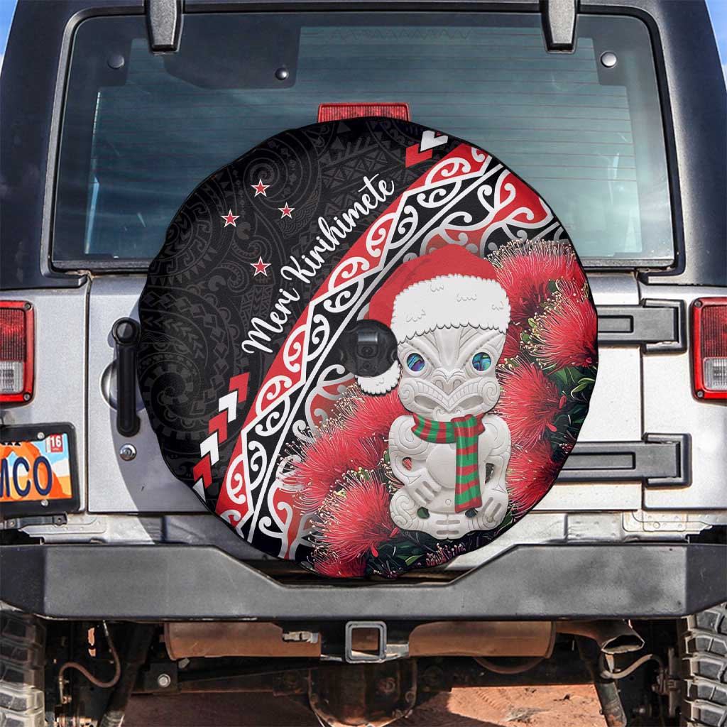New Zealand Christmas Meri Kirihimete Spare Tire Cover Santa Hei Tiki Pohutukawa LT01 Black - Polynesian Pride
