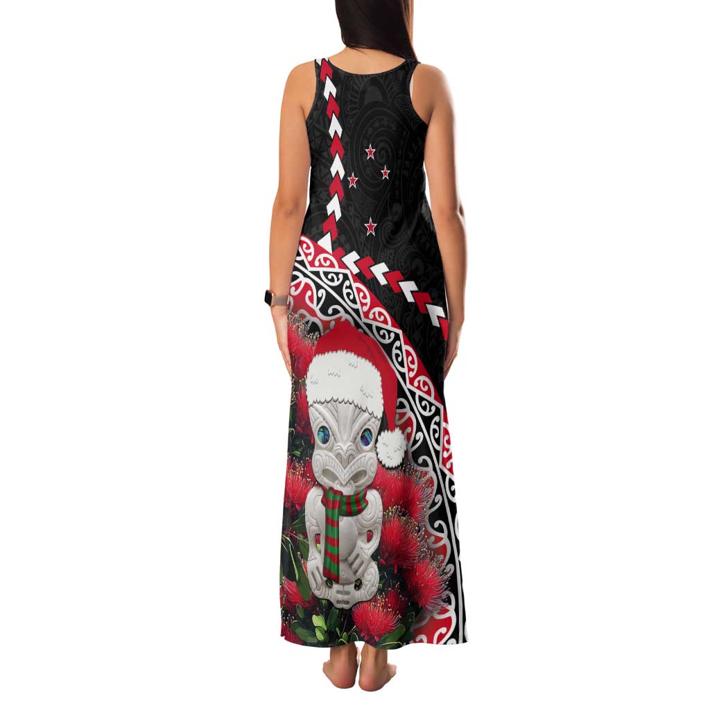 New Zealand Christmas Meri Kirihimete Tank Maxi Dress Santa Hei Tiki Pohutukawa LT01 - Polynesian Pride