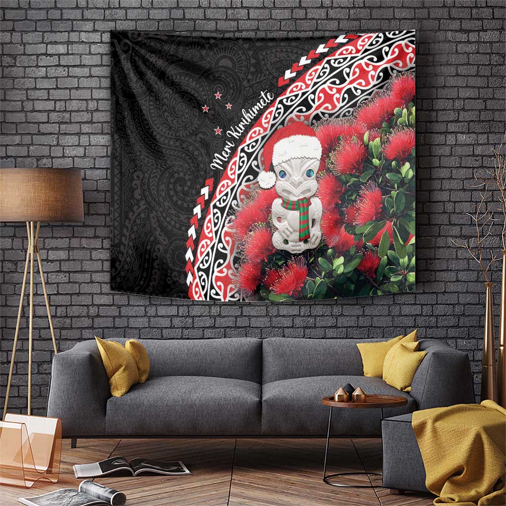 New Zealand Christmas Meri Kirihimete Tapestry Santa Hei Tiki Pohutukawa LT01 Black - Polynesian Pride